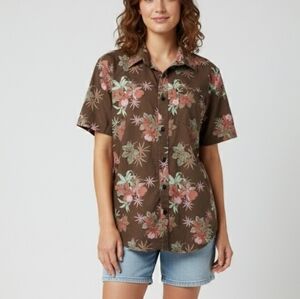 Billabong Floral Brown Short Sleeve Shirt